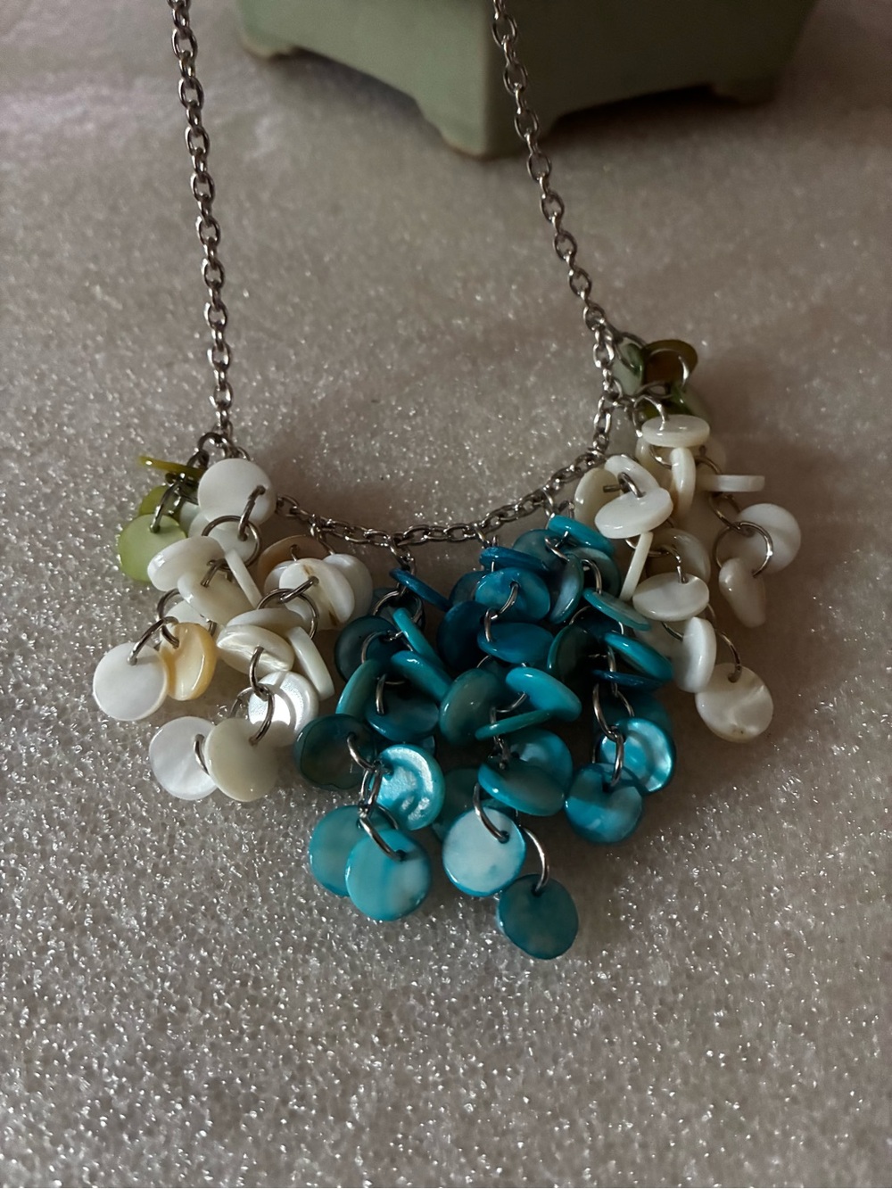 Shell Disk Cluster Necklace - Blue & Cream